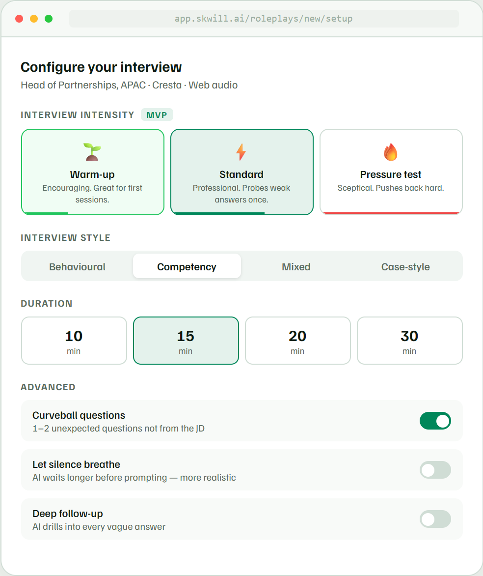 Interview configuration mock